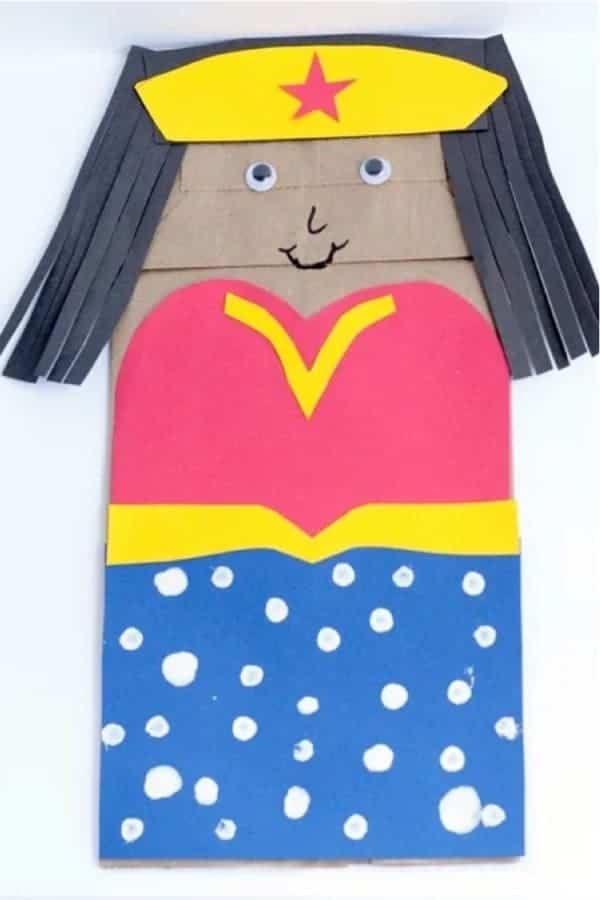 Wonder Woman Paper Bag Puppet Craft for Kids