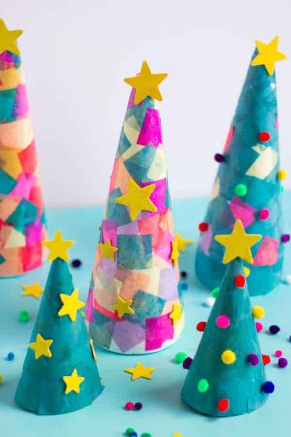 TISSUE PAPER CHRISTMAS TREES