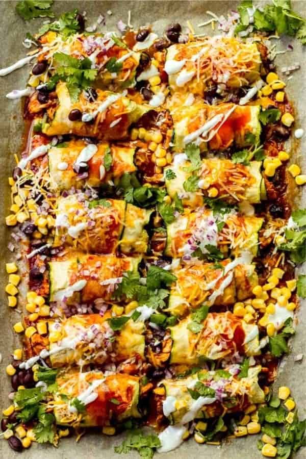 Sheet Pan Zucchini Chicken Enchiladas