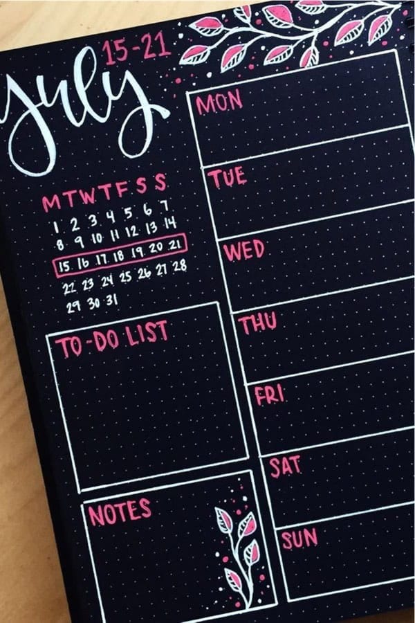 Black & Pink Bujo Spread