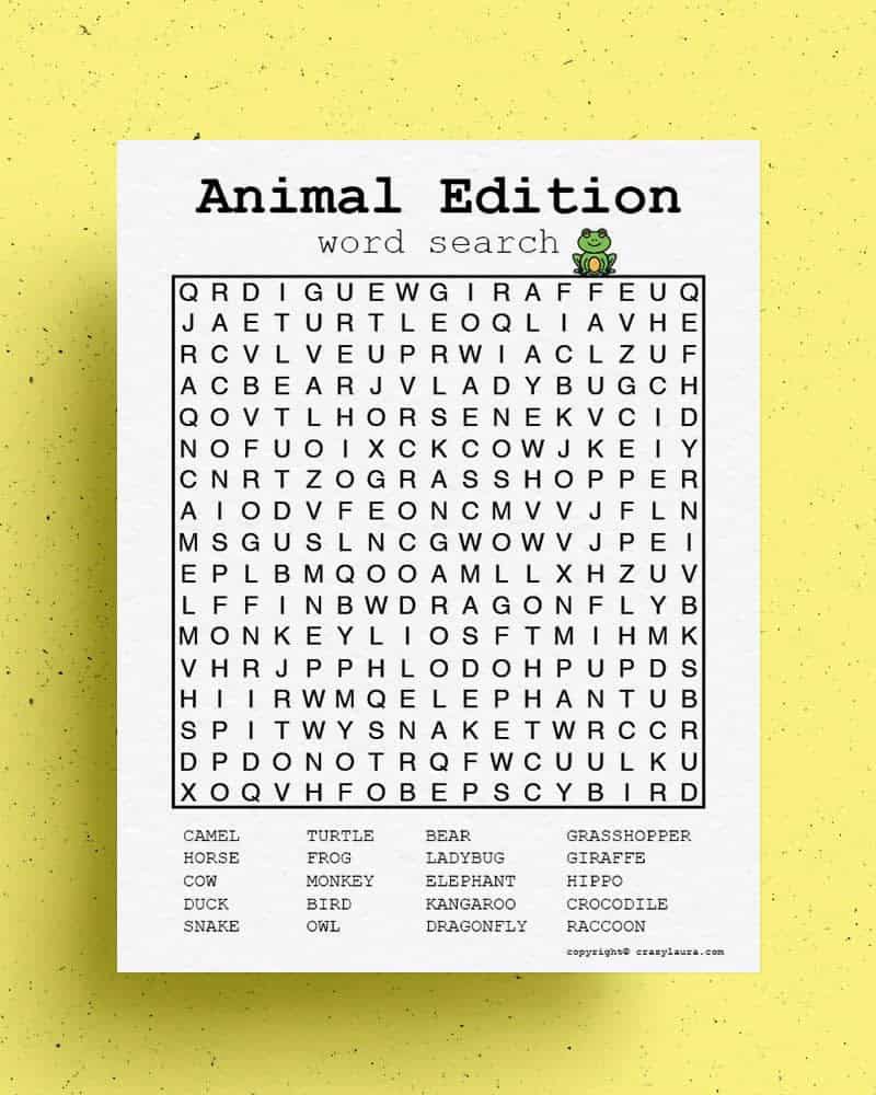 Animal Word Search Medium