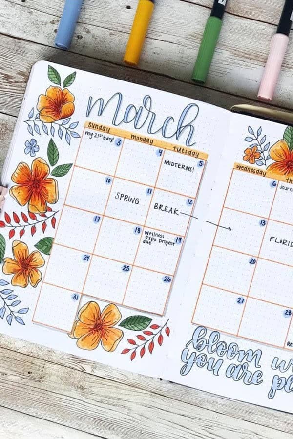 Flowery Monthly Spread