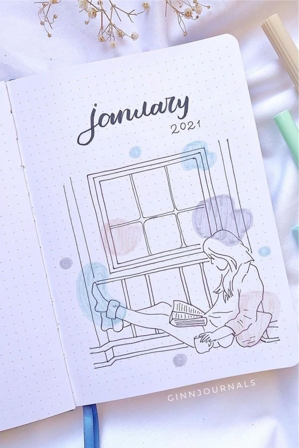 January Bullet Journal monthly Covers with doodles