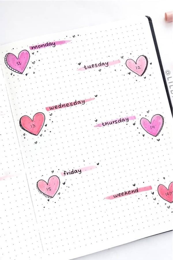 Pink Heart Bujo Spread