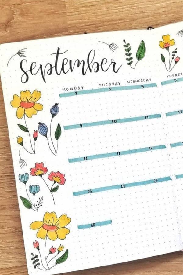 September Monthly Log With Flowers