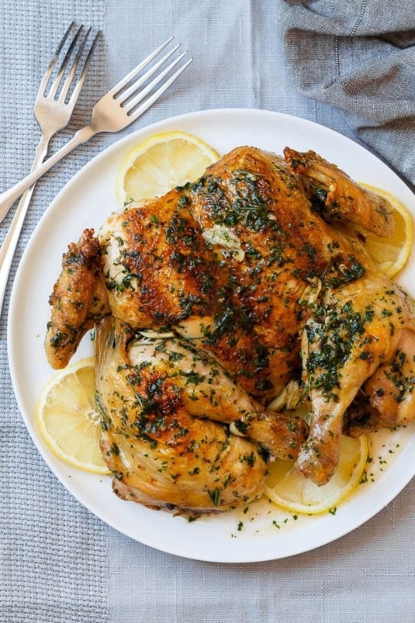 ROASTED LEMON GARLIC BUTTER SPATCHCOCK CHICKEN