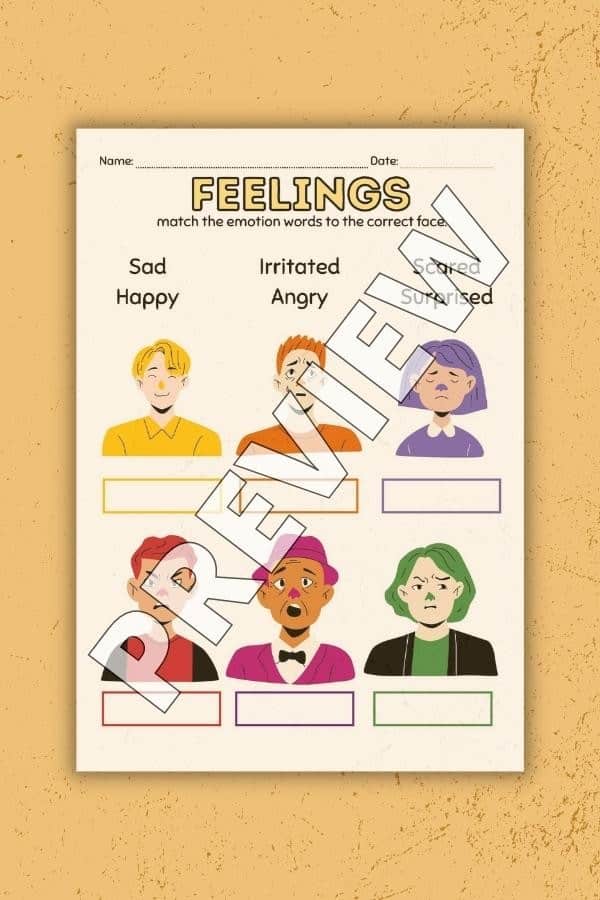 MATCHING FEELINGS ACTIVITY WORKSHEET