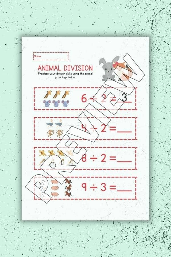 ANIMAL DIVISION WORKSHEET PRINTABLE