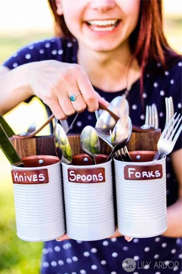 DIY Tin Can Silverware Caddy