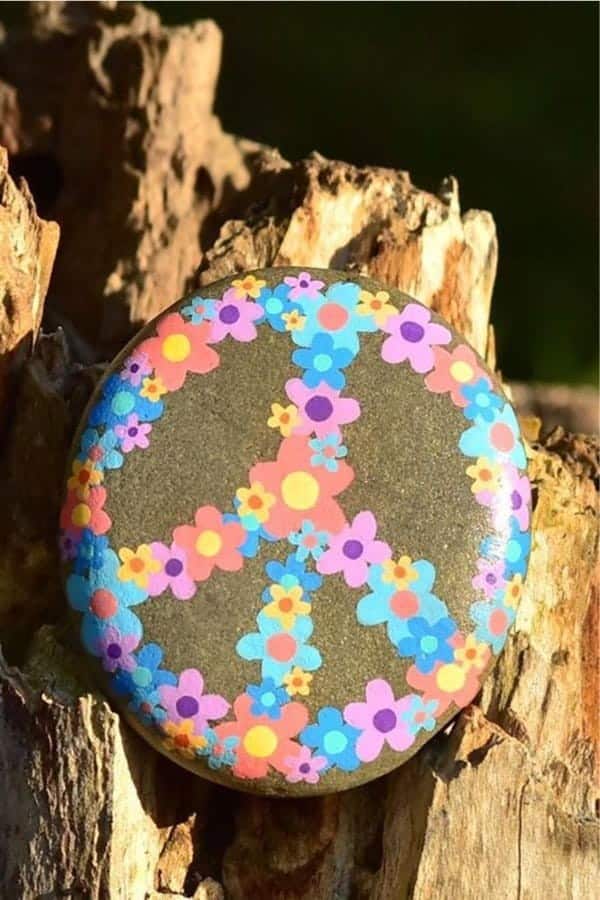 Peace Sign Painted Stone