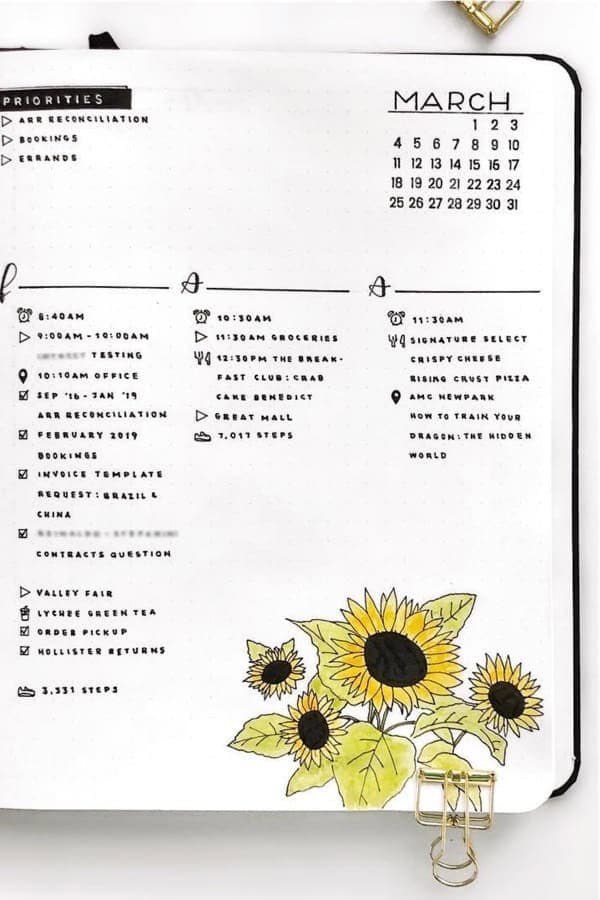 Weekly Log With Sunflower Doodle