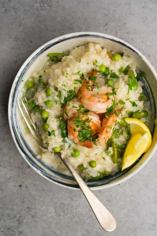 OVEN-BAKED SHRIMP AND ASPARAGUS RISOTTO