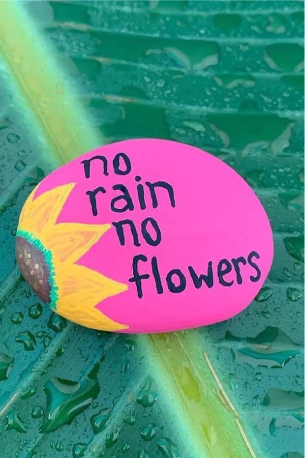 No Rain No Flowers Painted Pebble