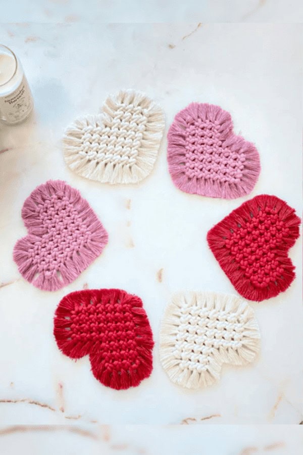 Macrame heart-shaped coasters