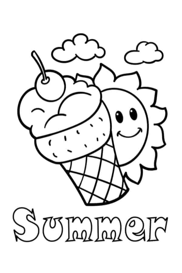 ICE CREAM & SUN COLORING PAGE