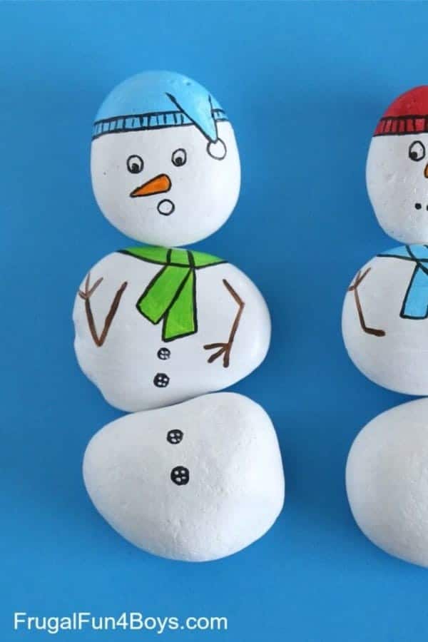 Painted Snowman Rocks For Kids