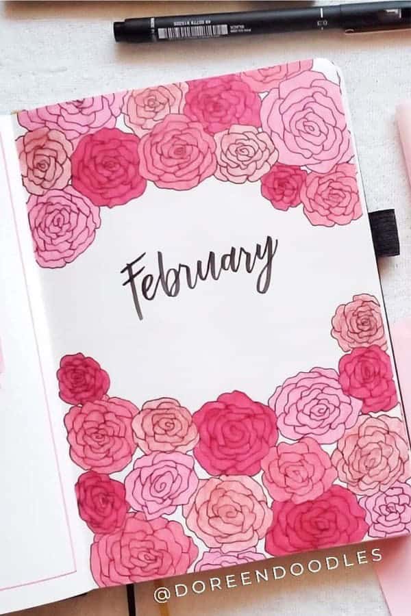 February Cover Spread With Pink Flowers