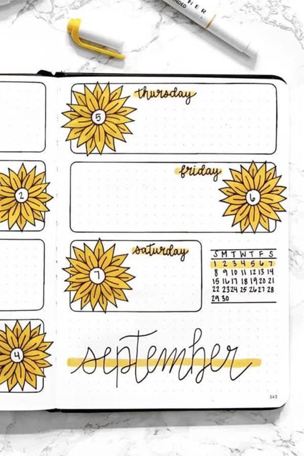 Yellow Floral Weekly Log