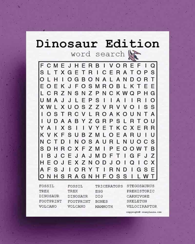 Dinosaur Word Search Hard