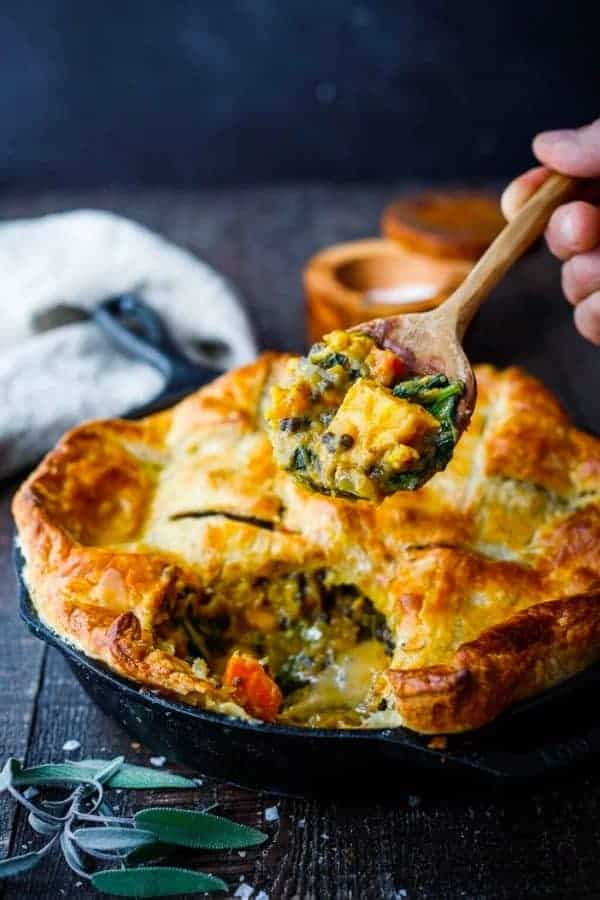 VEGAN POT PIE WITH ROASTED BUTTERNUT, LENTILS AND KALE