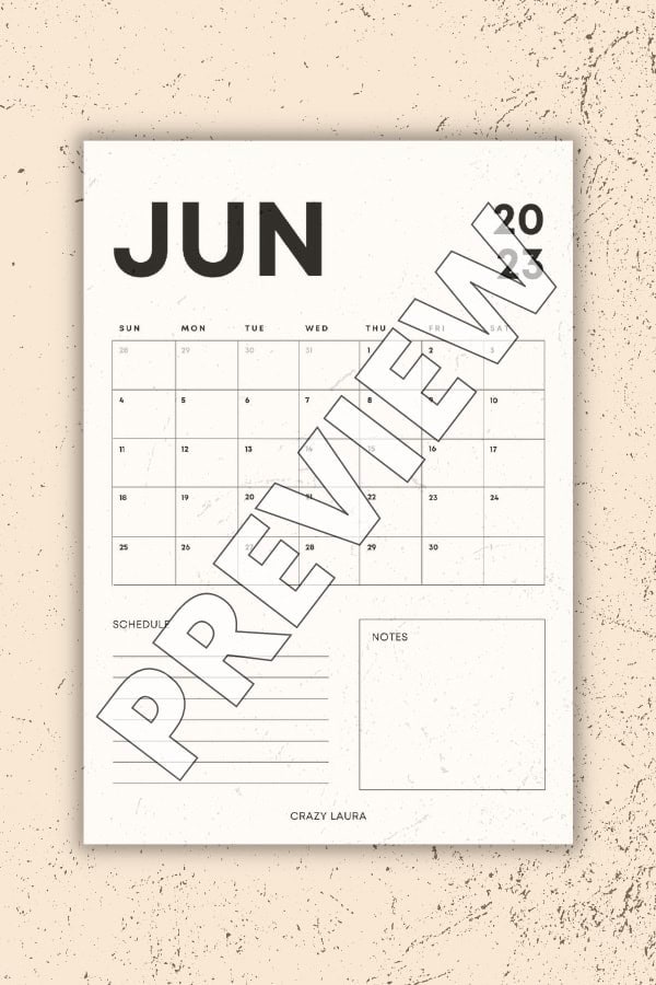 June Vertical Calendar