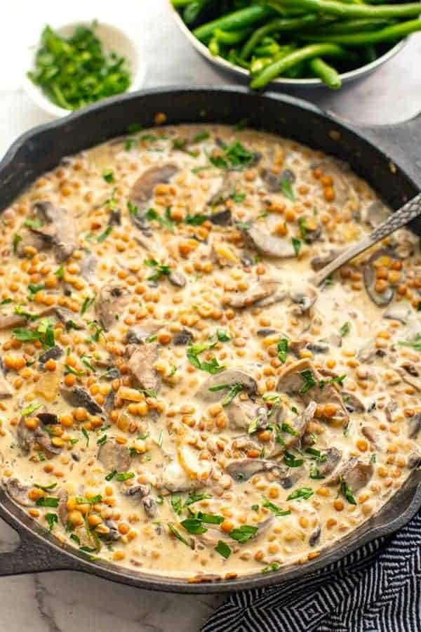 LENTIL AND MUSHROOM STROGANOFF