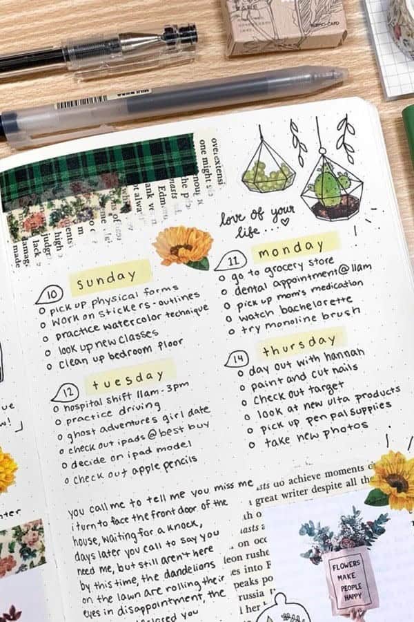 Yellow Header Weekly Log