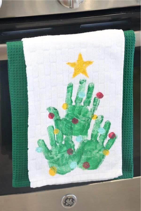 Handprint Christmas Tree Kitchen Towel