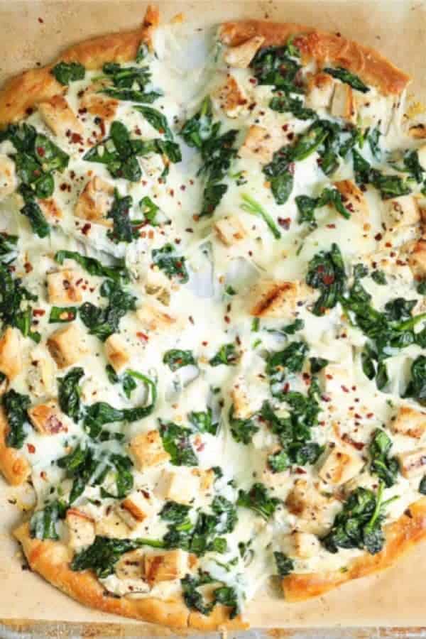 Chicken and Spinach White Pizza