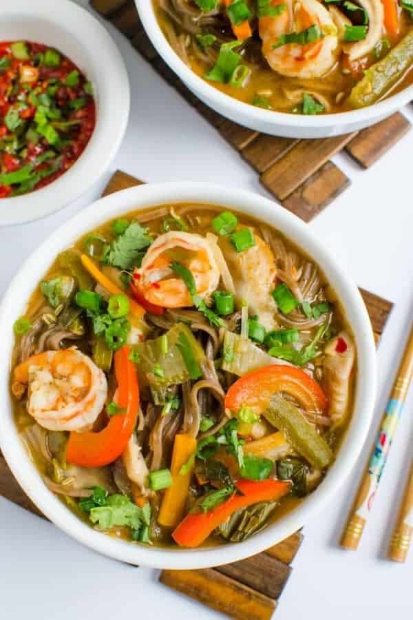 SOBA NOODLE SOUP WITH SHRIMP