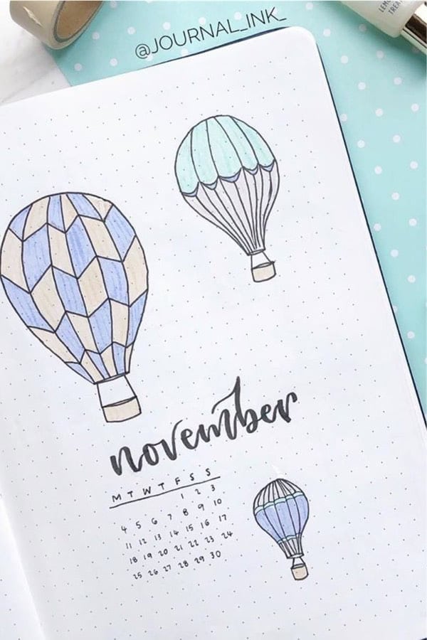 Hot Air Balloon Bujo Cover Spread