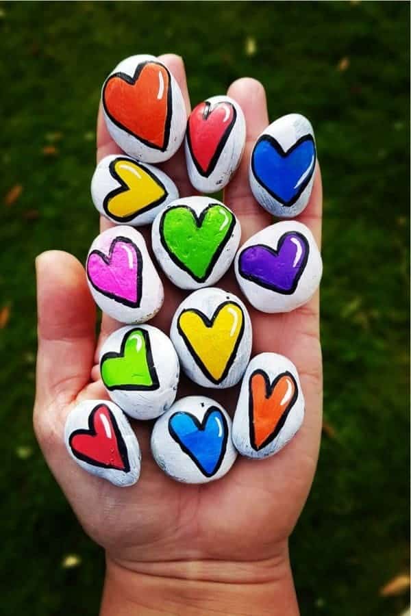 Painted Rocks With Colored Hearts