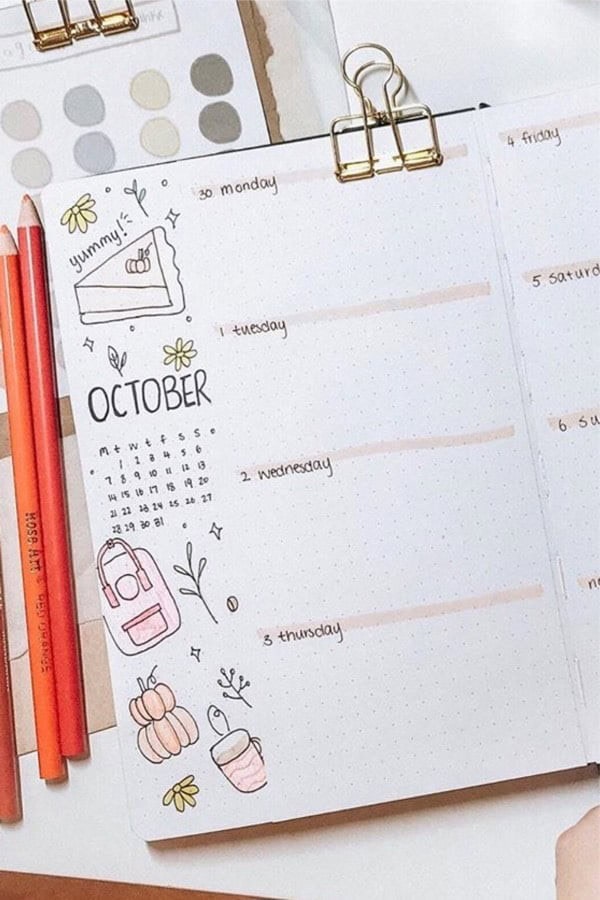 October Weekly Log With Doodles