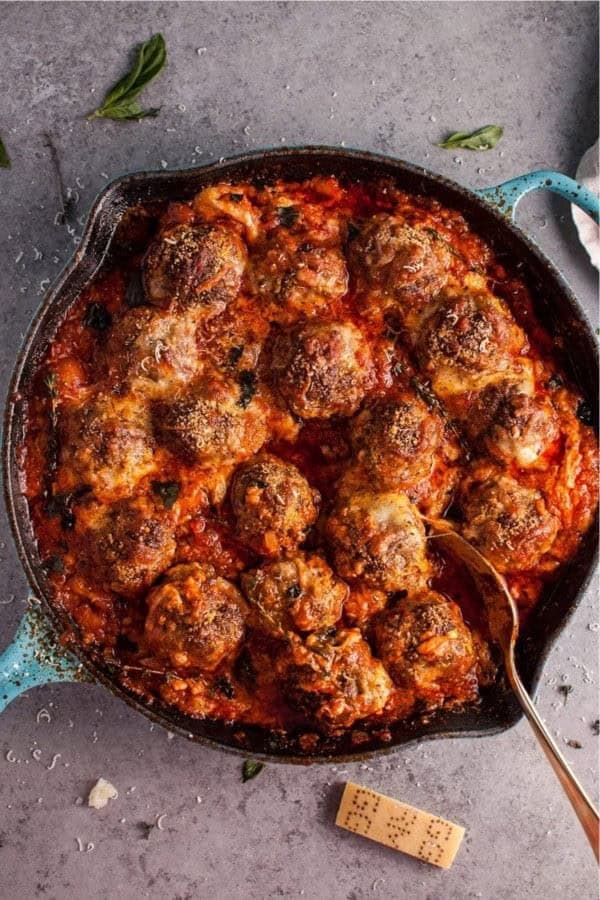 Cheesy Baked Meatball Skillet