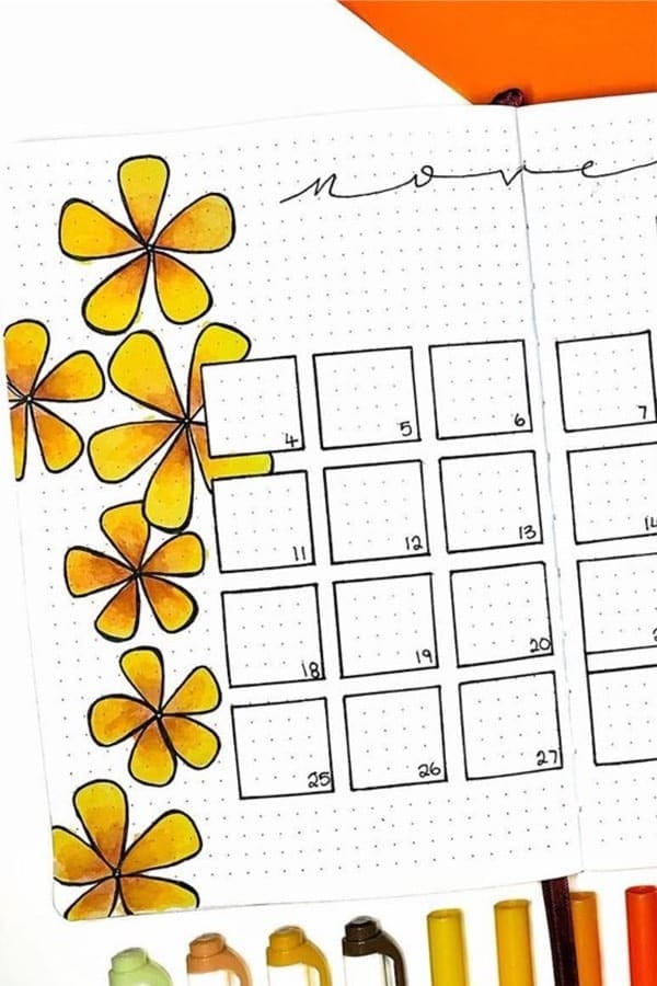 Orange Flower Monthly Spread