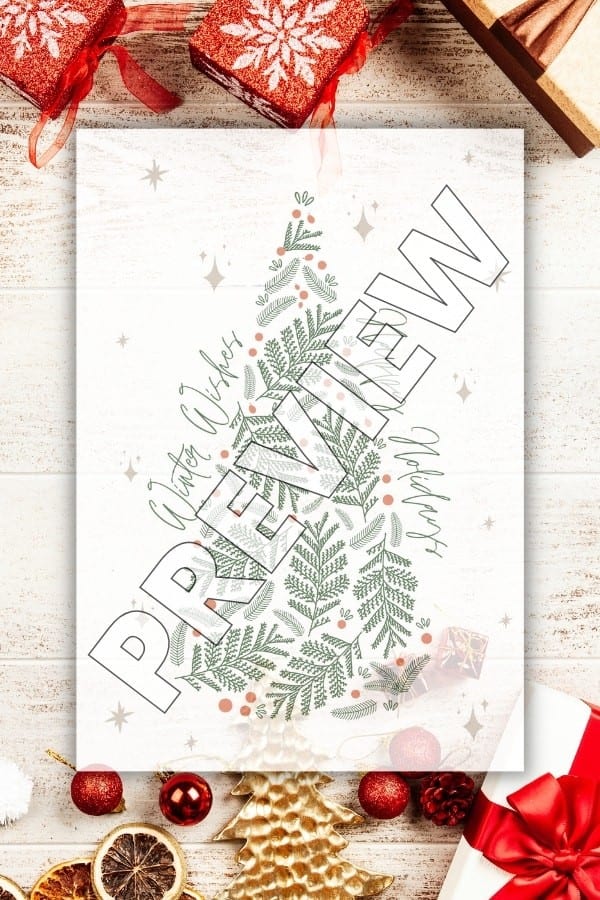 GREEN WHITE “WINTER WISHES” GREETING PRINTABLE