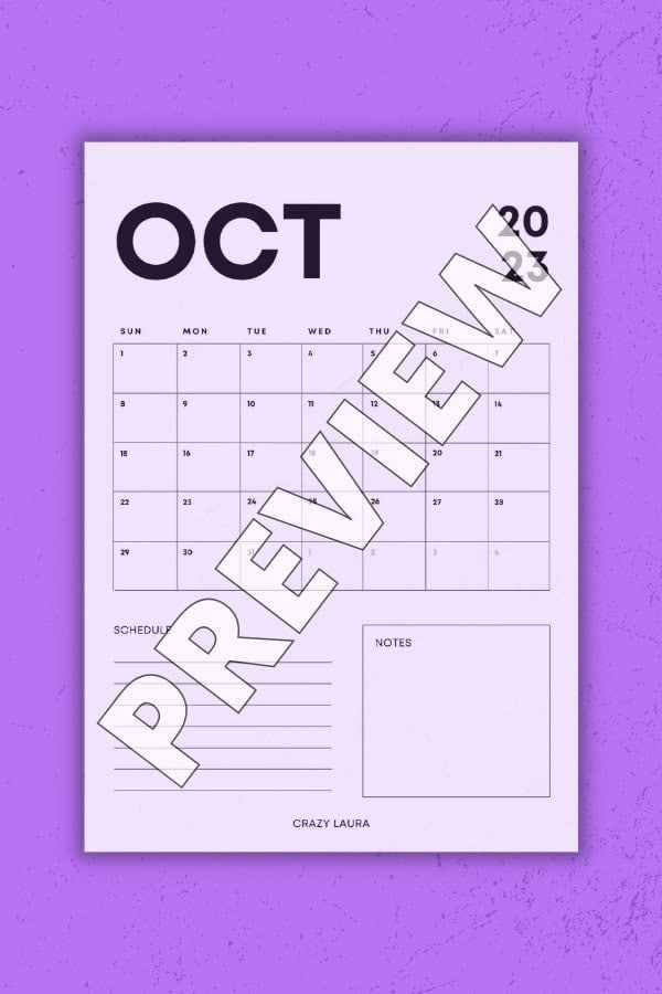 October Vertical Calendar