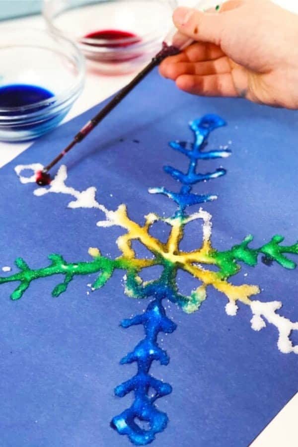 Watercolor and Salt Snowflakes