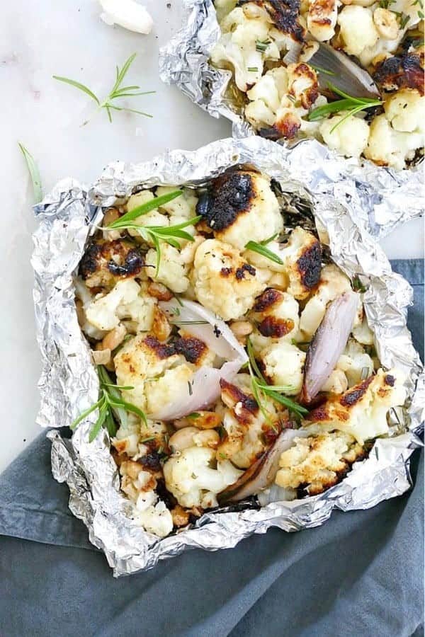 Garlic Rosemary Grilled Cauliflower Foil Packets