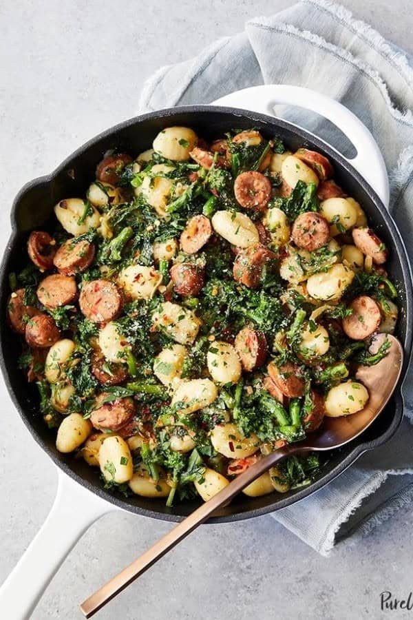 SKILLET GNOCCHI WITH SAUSAGE AND BROCCOLI