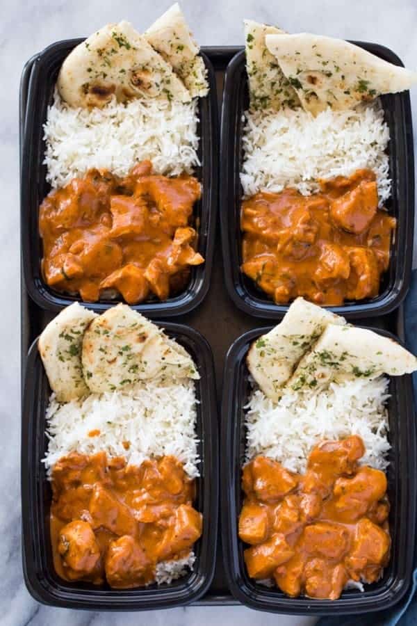 Butter Chicken with Rice and Garlic Naan