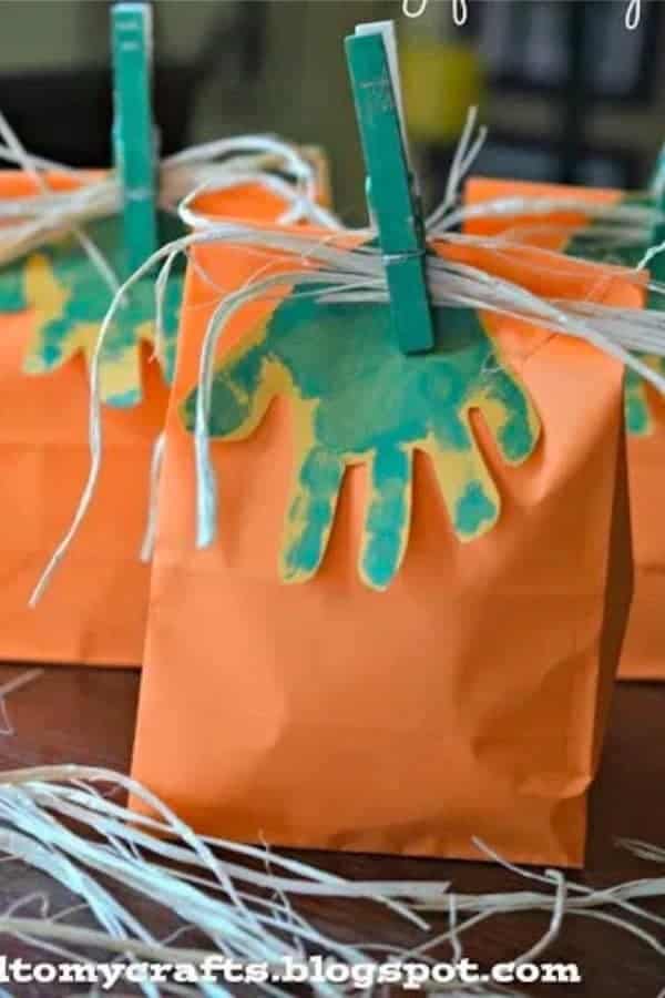 Handprint Pumpkin Gift Bags