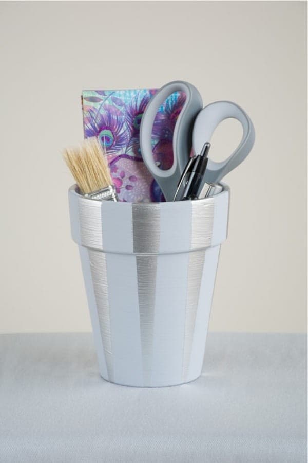 Make a Striped & Painted Clay Pot Pencil Holder