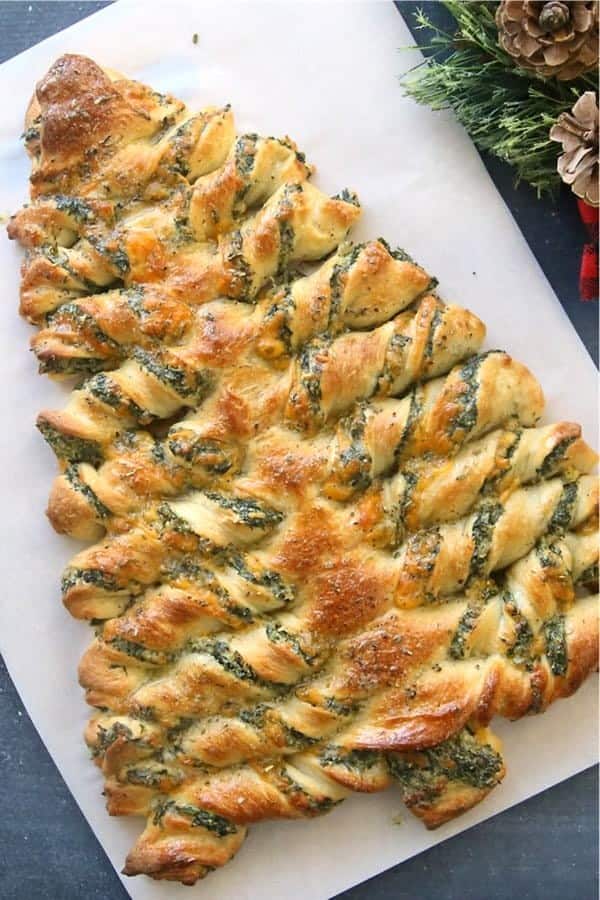 Christmas Tree Spinach Dip Breadsticks