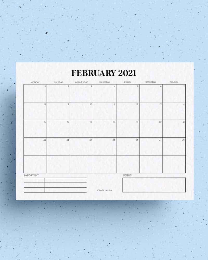 February Horizontal Calendar