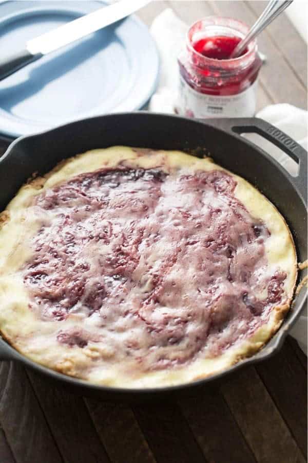 Raspberry Amaretto Cheesecake Skillet Blondie