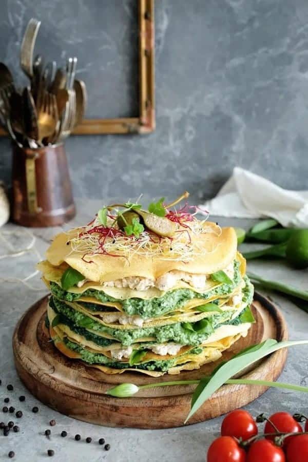 SAVORY CHICKPEA CREPE CAKE