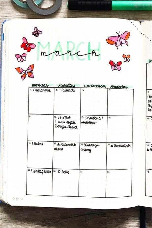 March Butterfly Bujo Layout