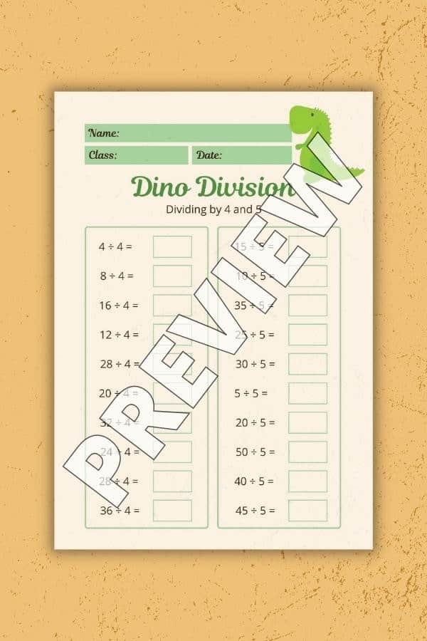 DINO DIVISION WORKSHEET PRINTABLE