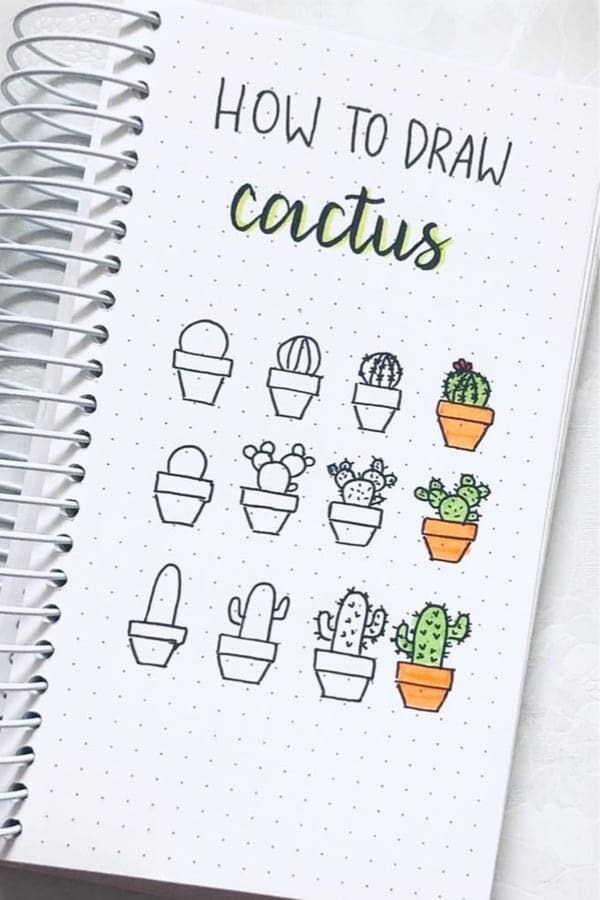 4-Step Bullet Journal Cactus Drawings